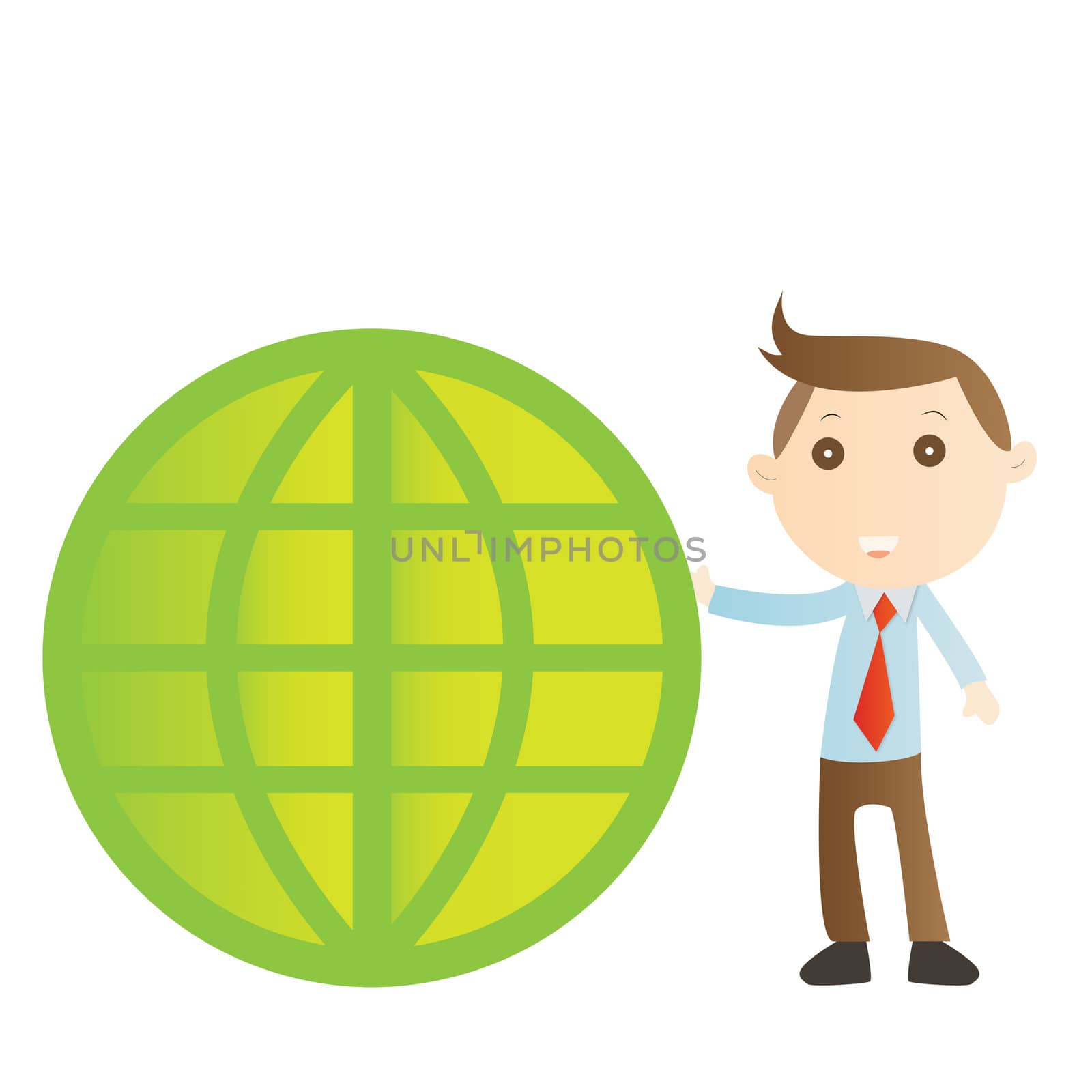 Businessman with global on white background