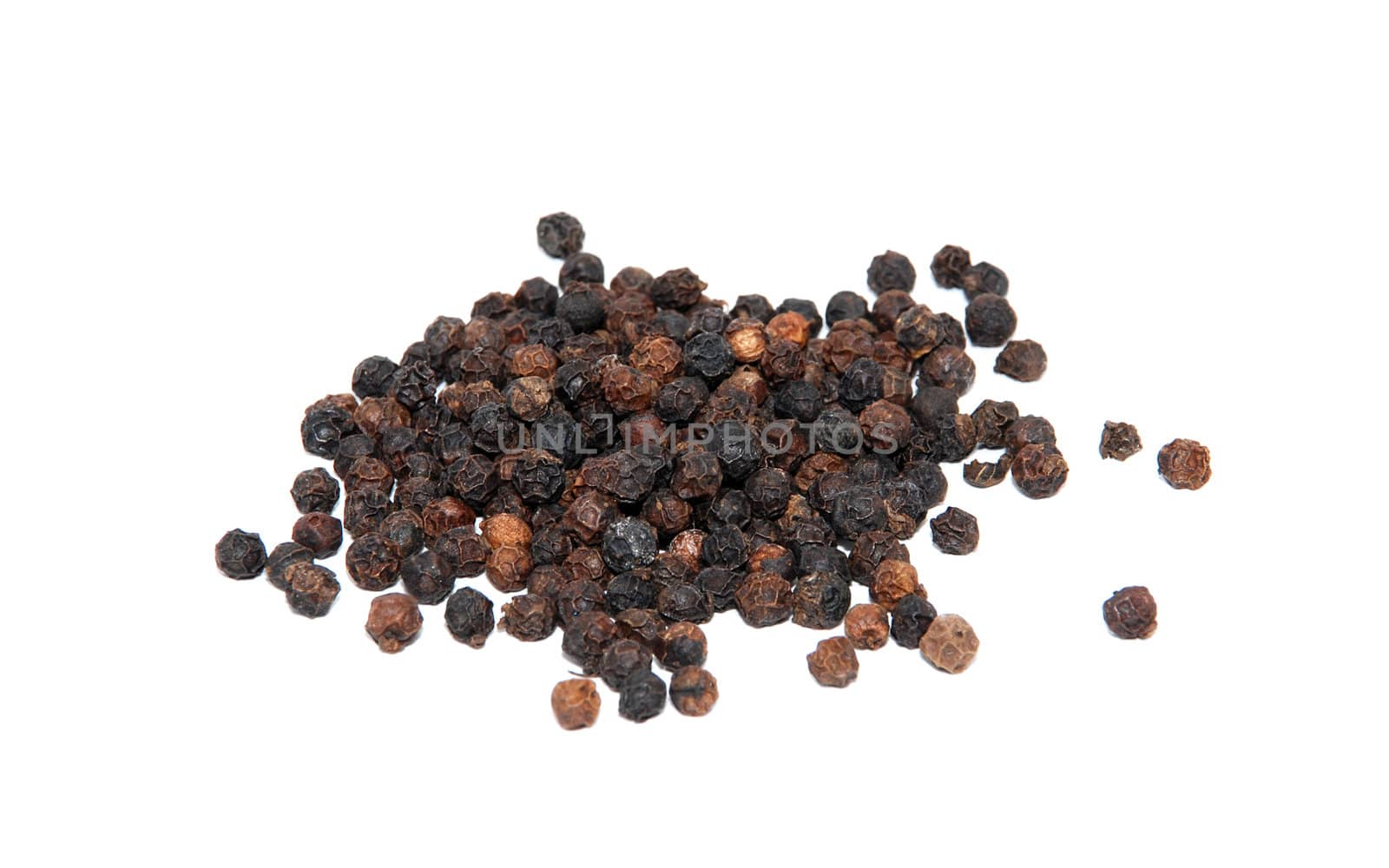 Black peppercorns, isolated on a white background