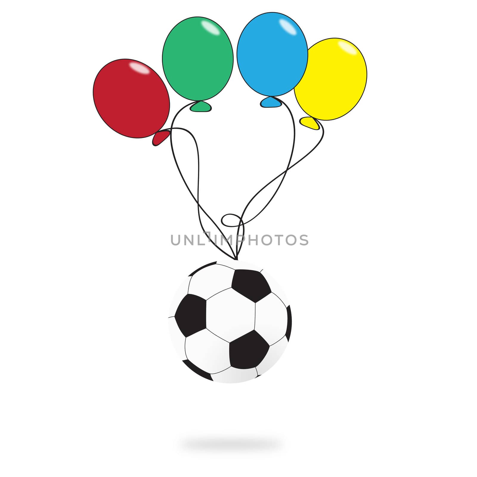 Football with balloon on white background