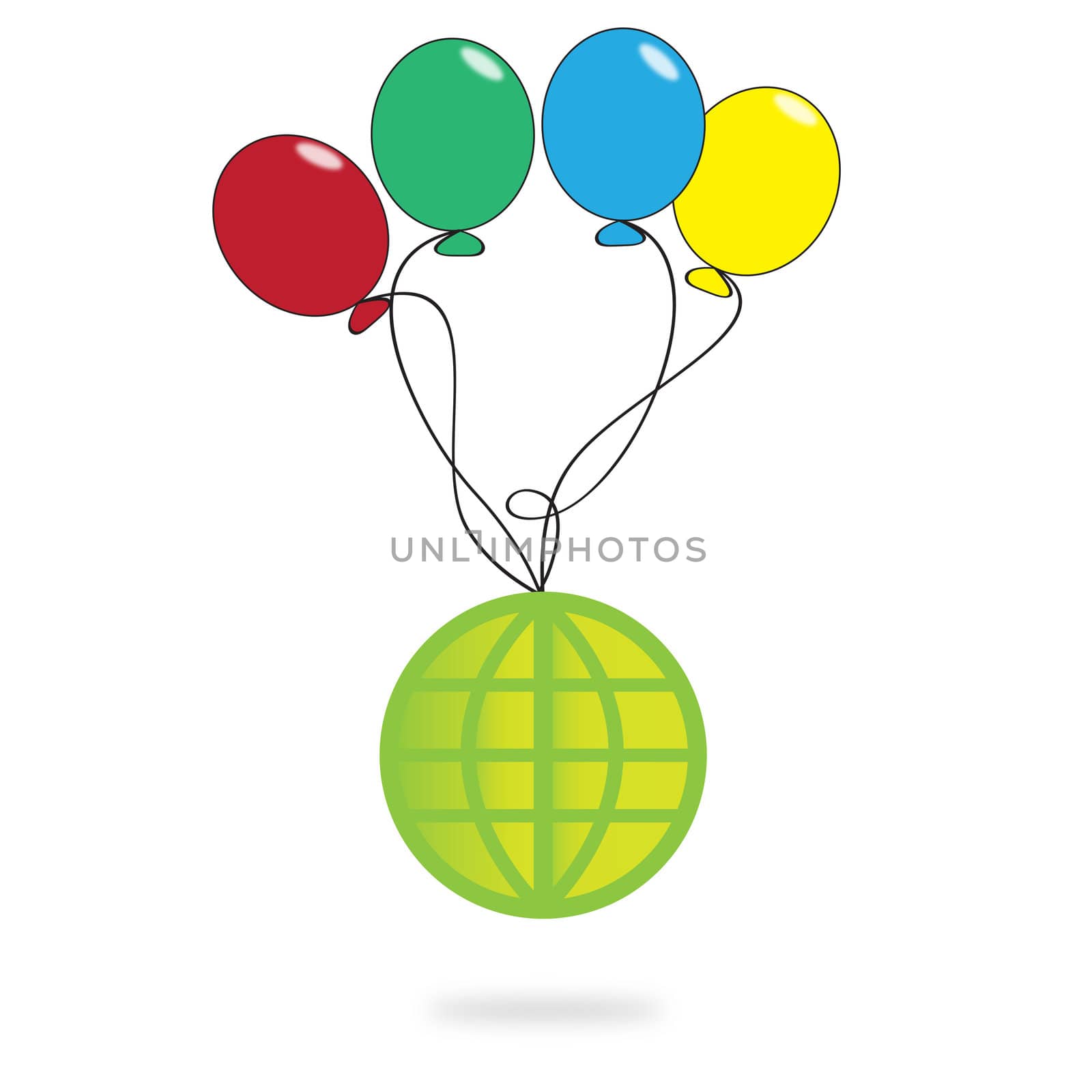 Global with balloon on white background