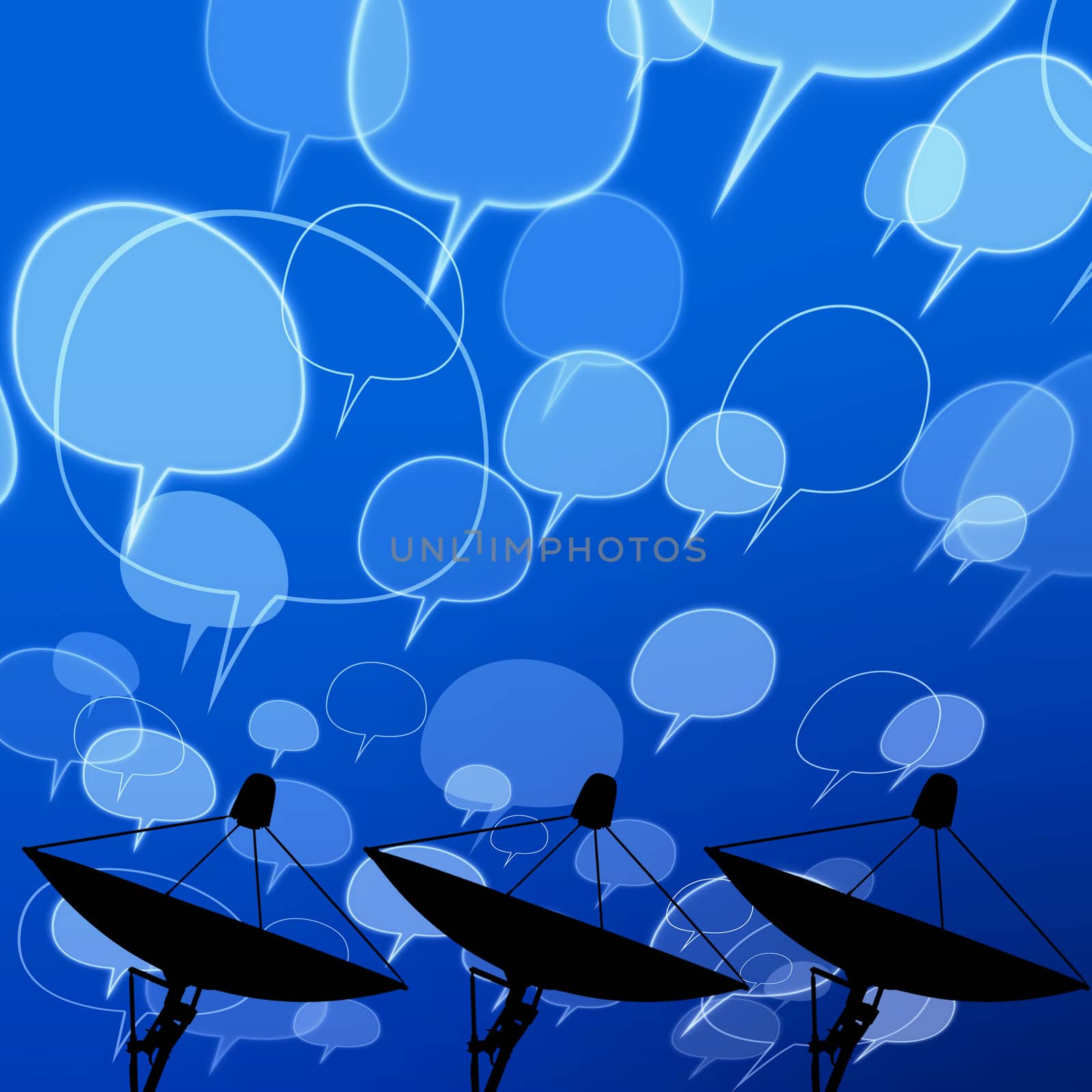 Satellite dish with comment icon on abstract background 