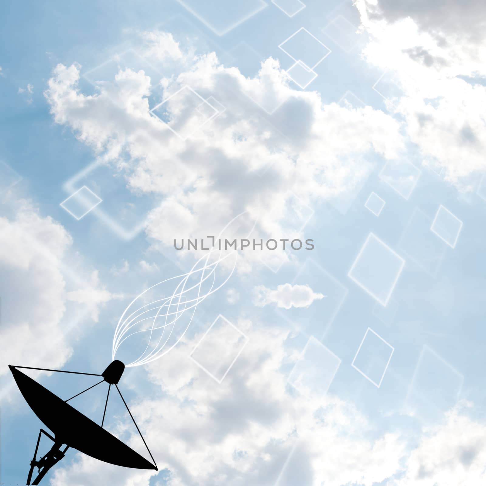 Satellite dish on sky background 