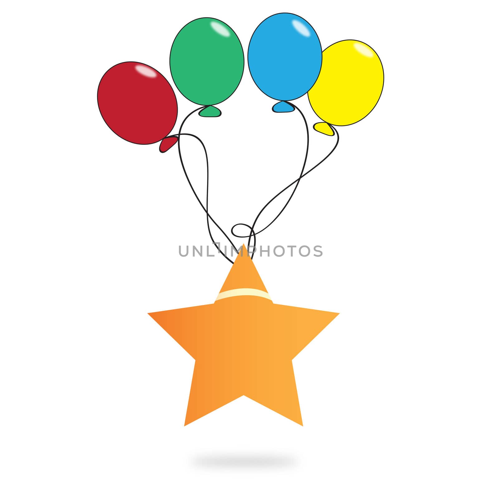 Star with balloon on white background