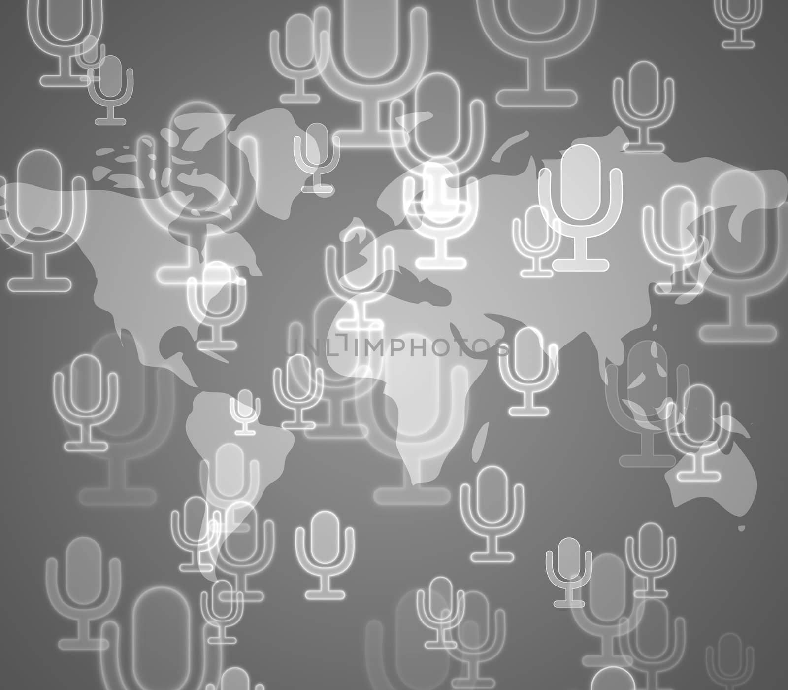 Microphone button on world map background  