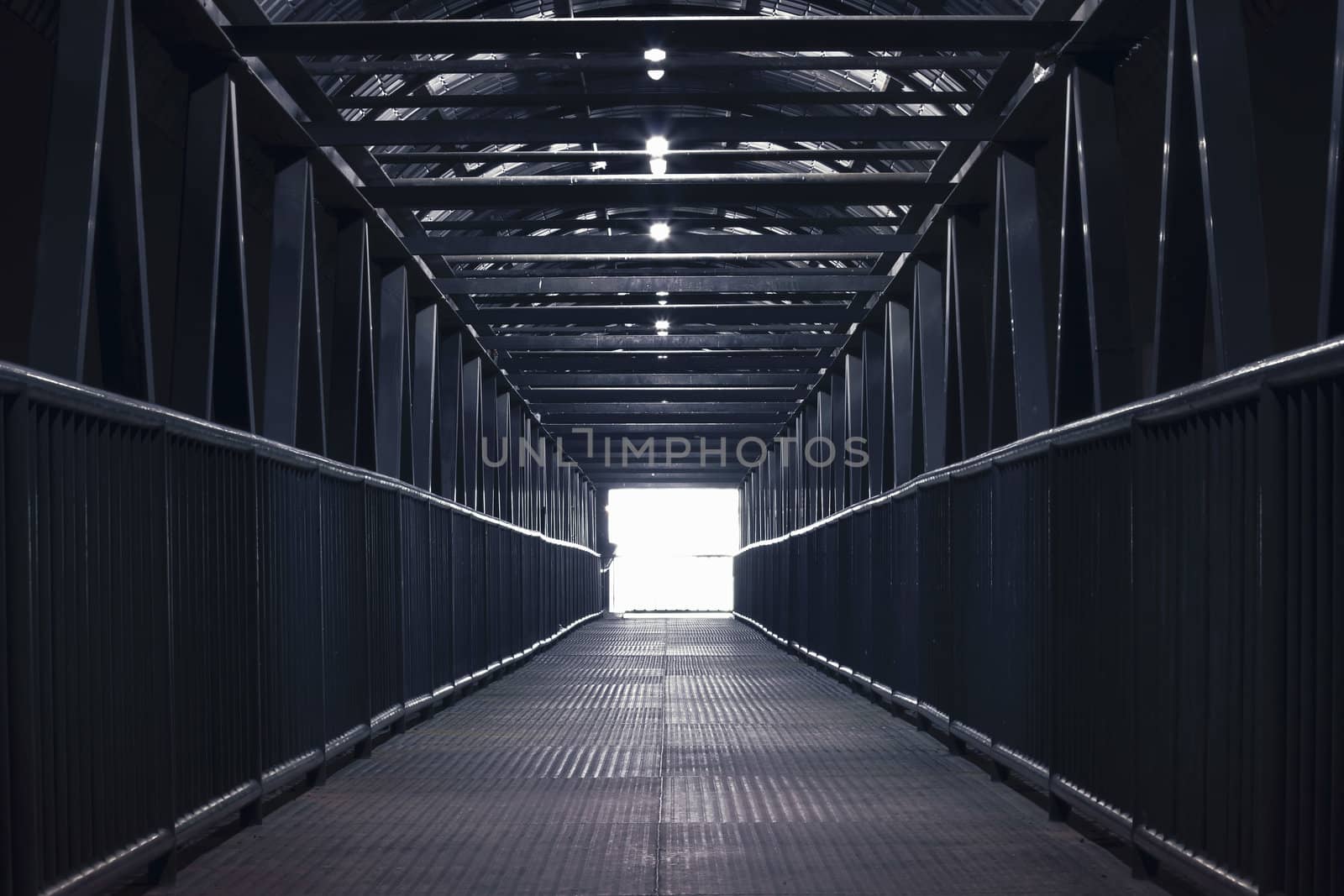 The steel bridge pavement in a straight line.