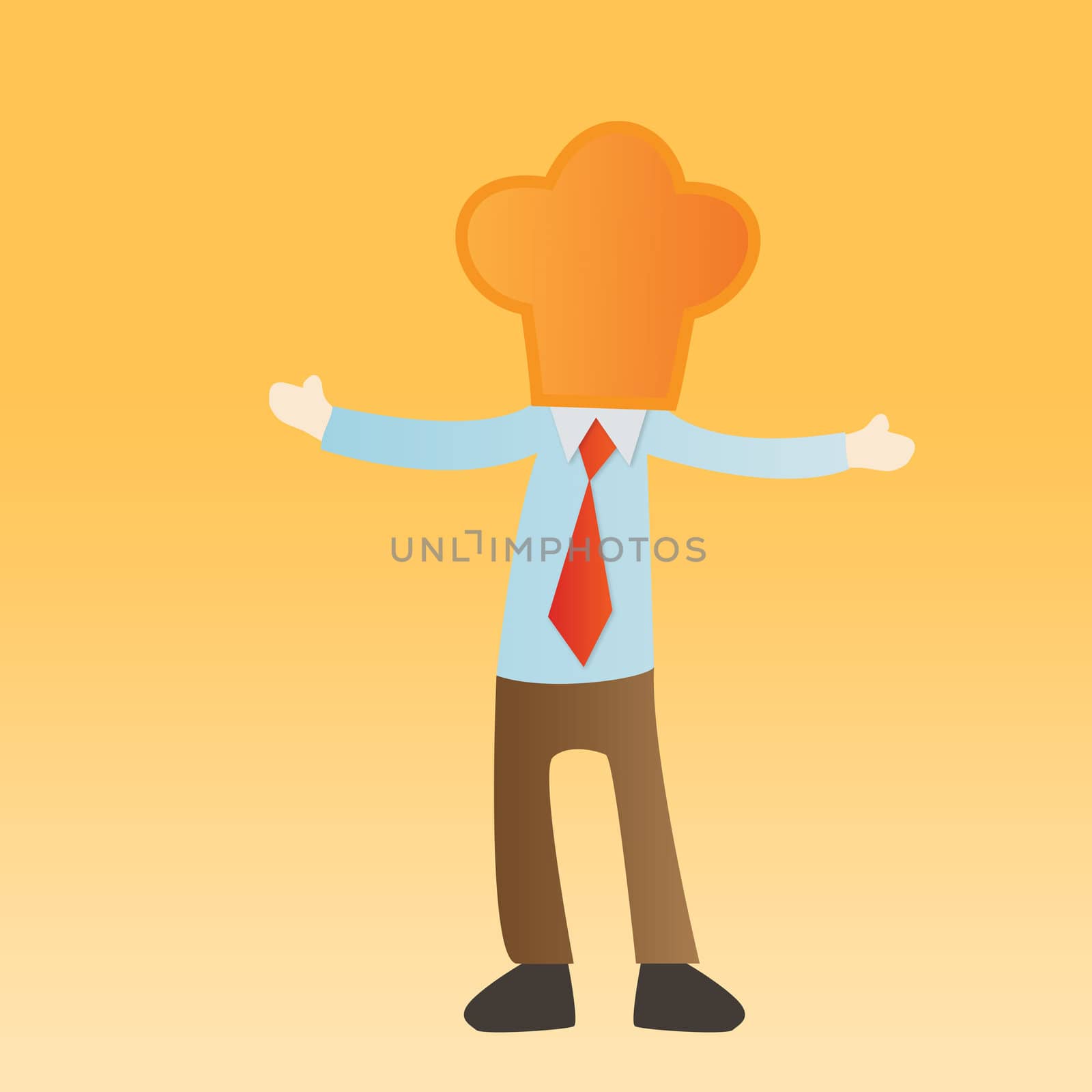 Businessman with cook on yellow background