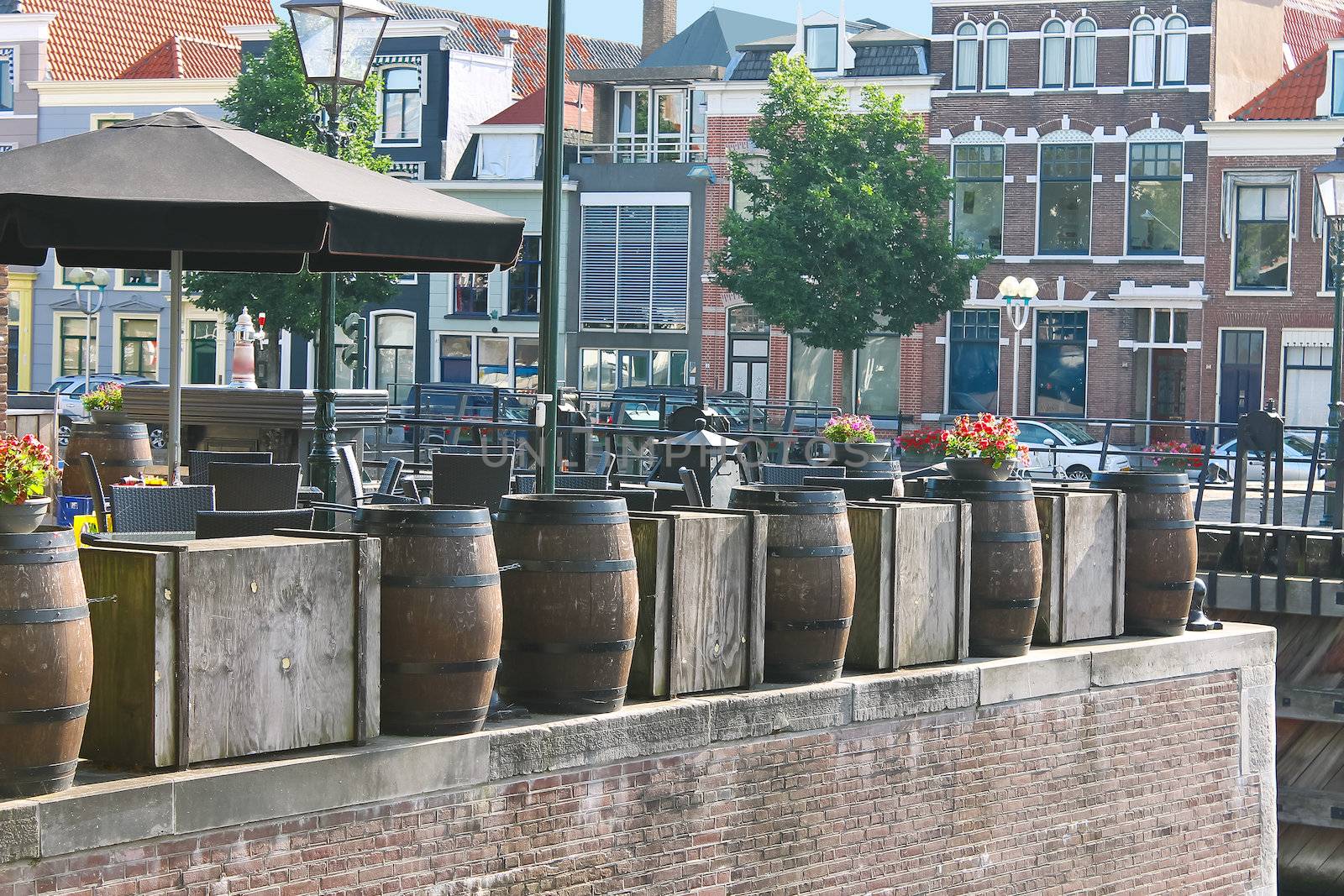 Morning cafe in port Gorinchem. Netherlands