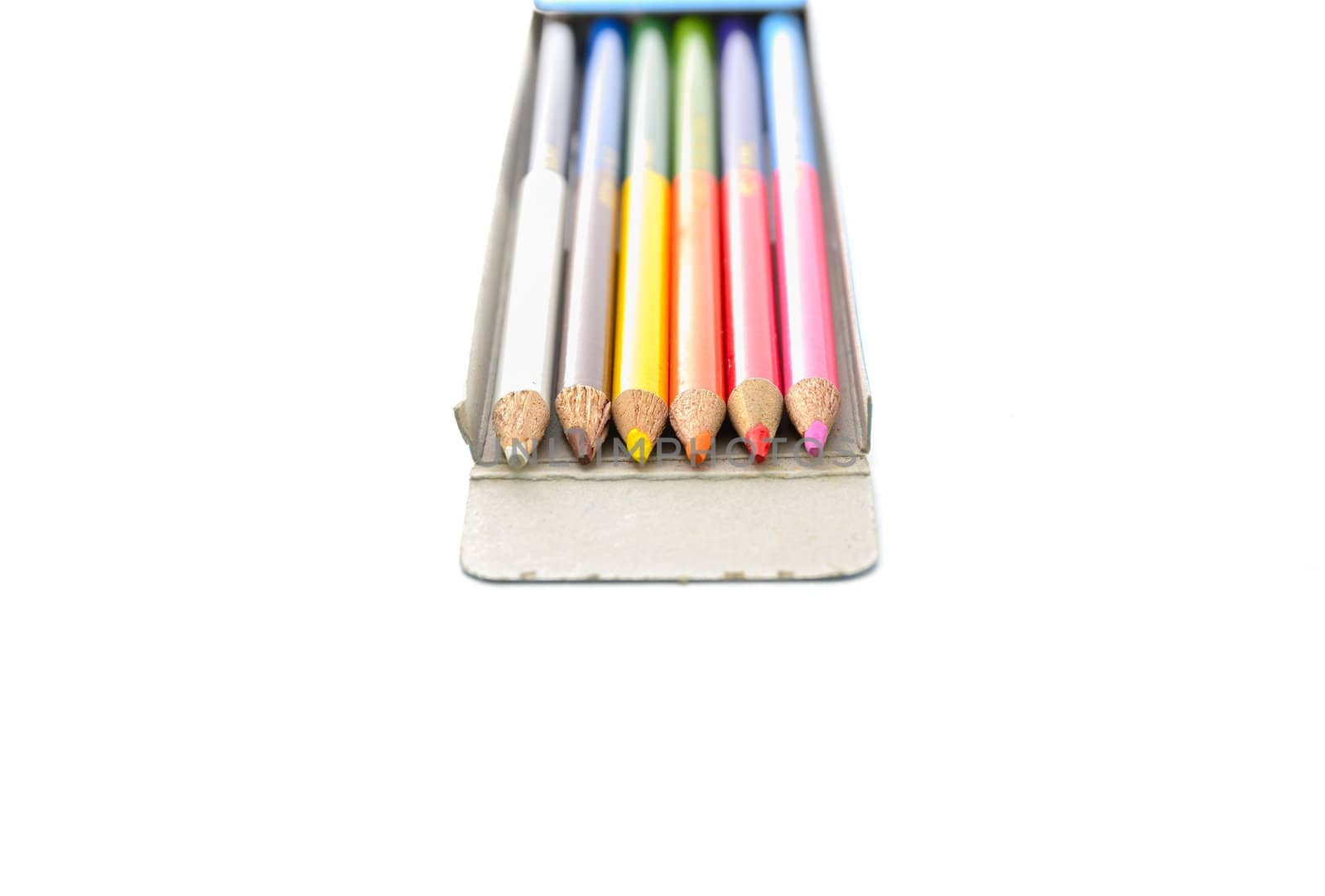 use old pencil color in box on white background by moggara12