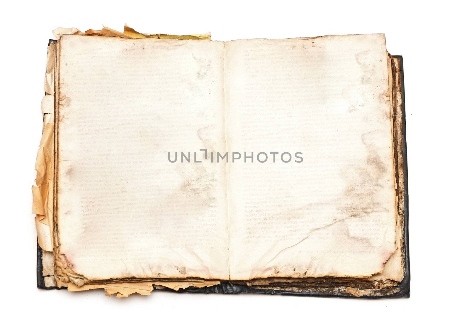 Old book open isolated on white background 