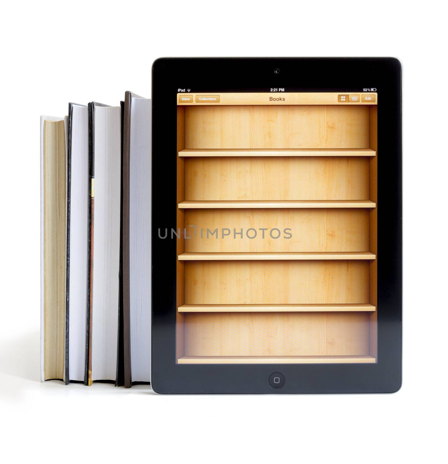 Ipad 3 with Books application on white background
