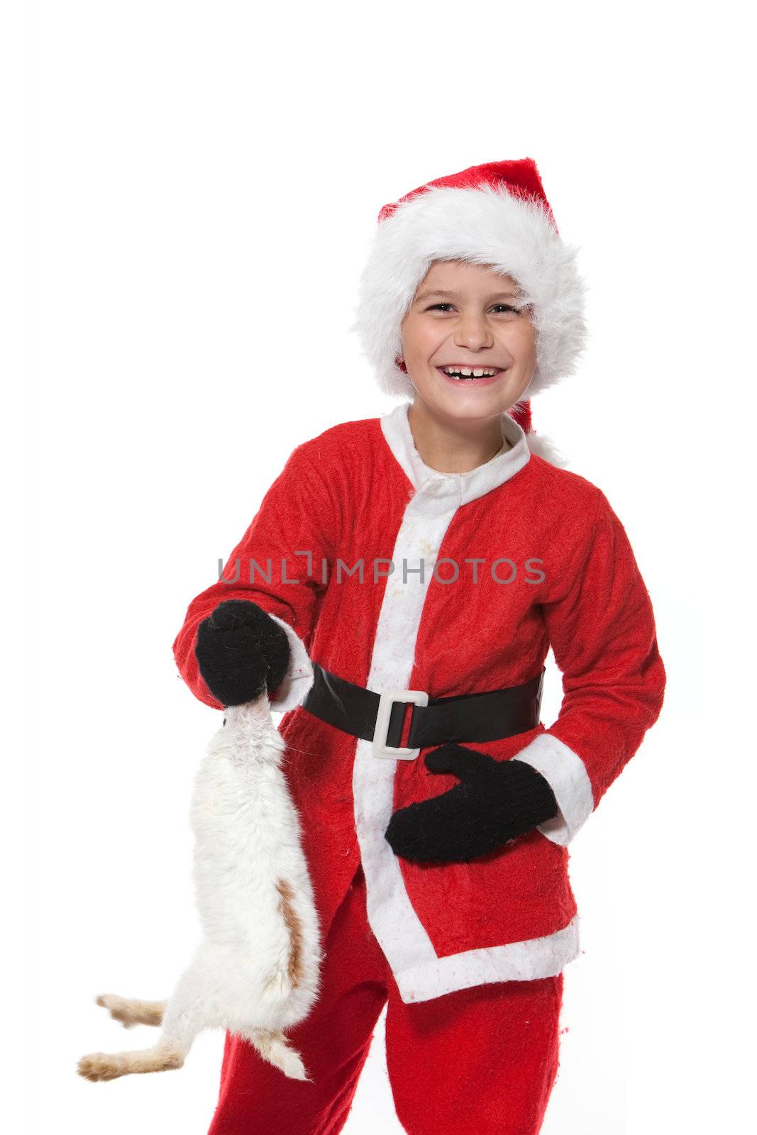 Boy holding a christmas rabbit by bloodua