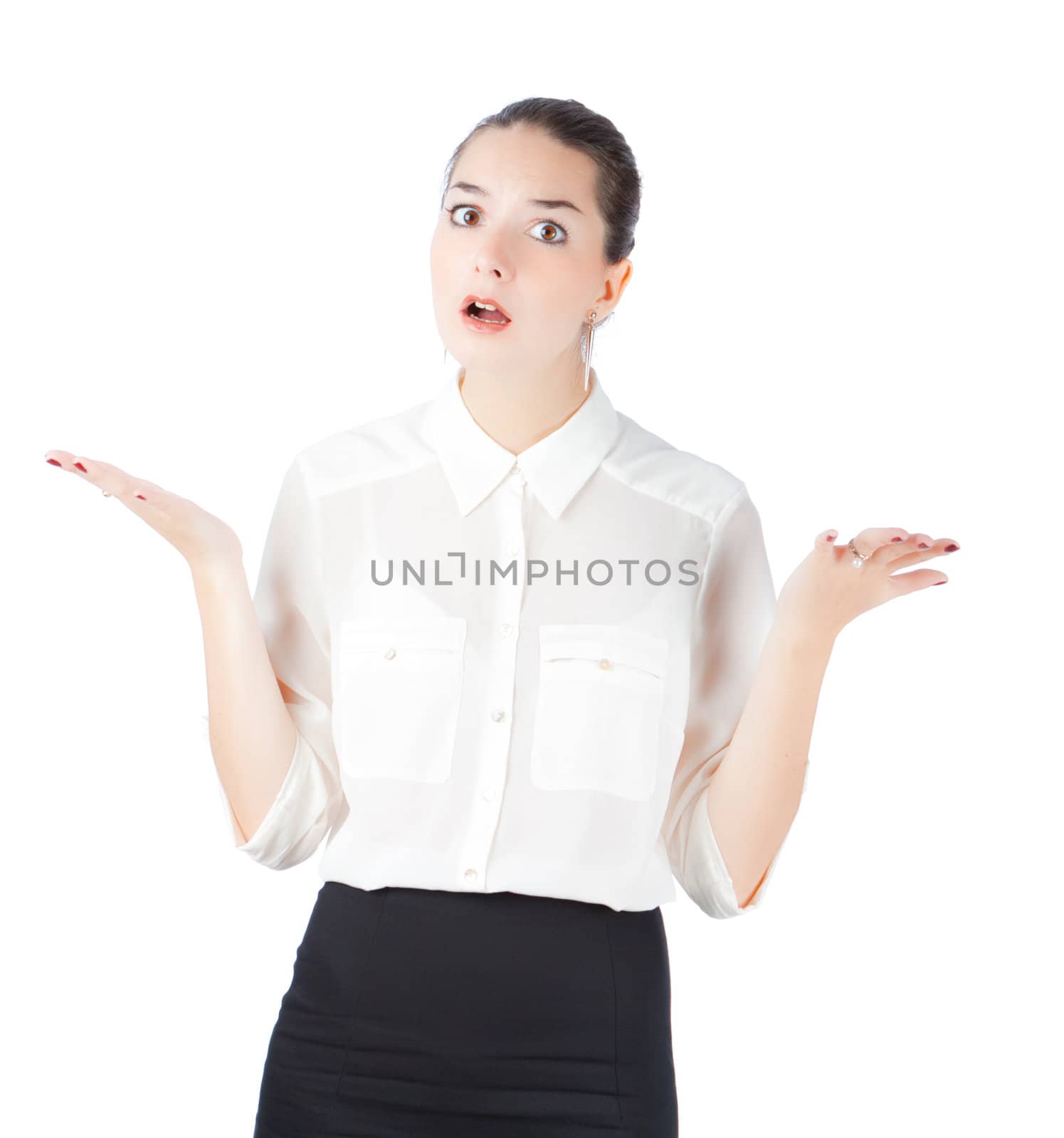 woman in business style surprised isolated on white background