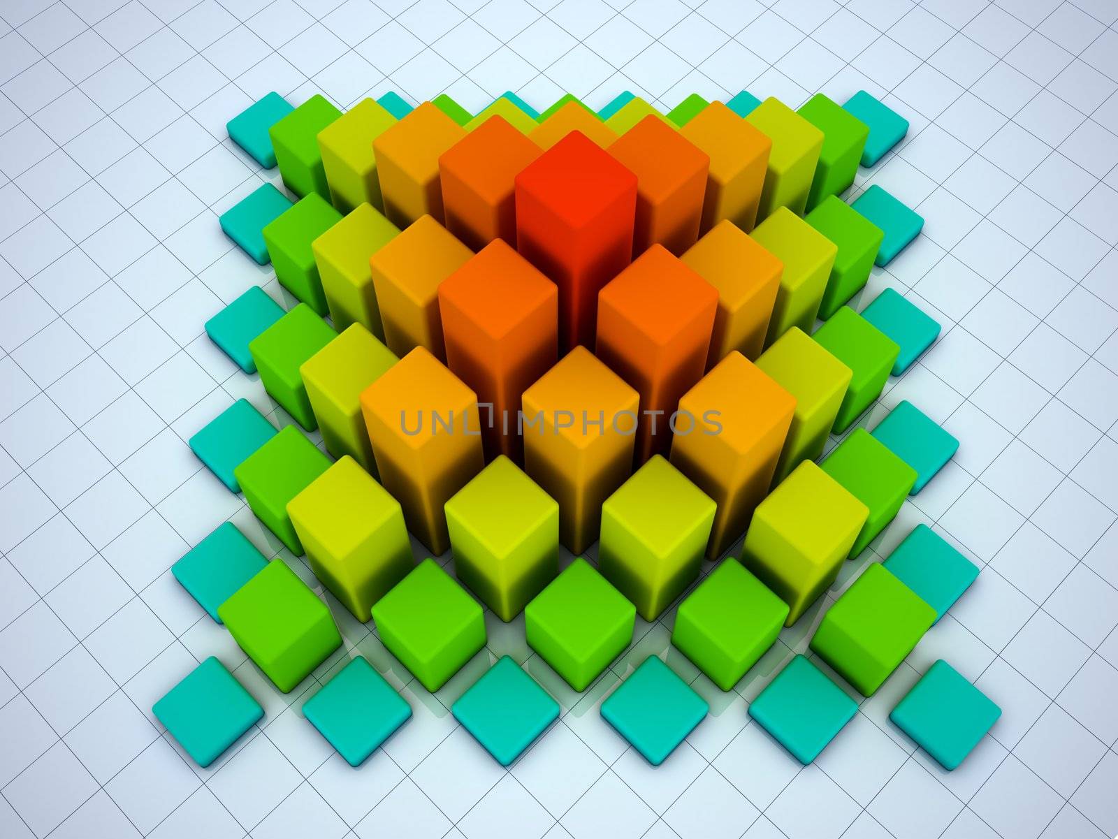 Business graph 3D Render on ground grid
