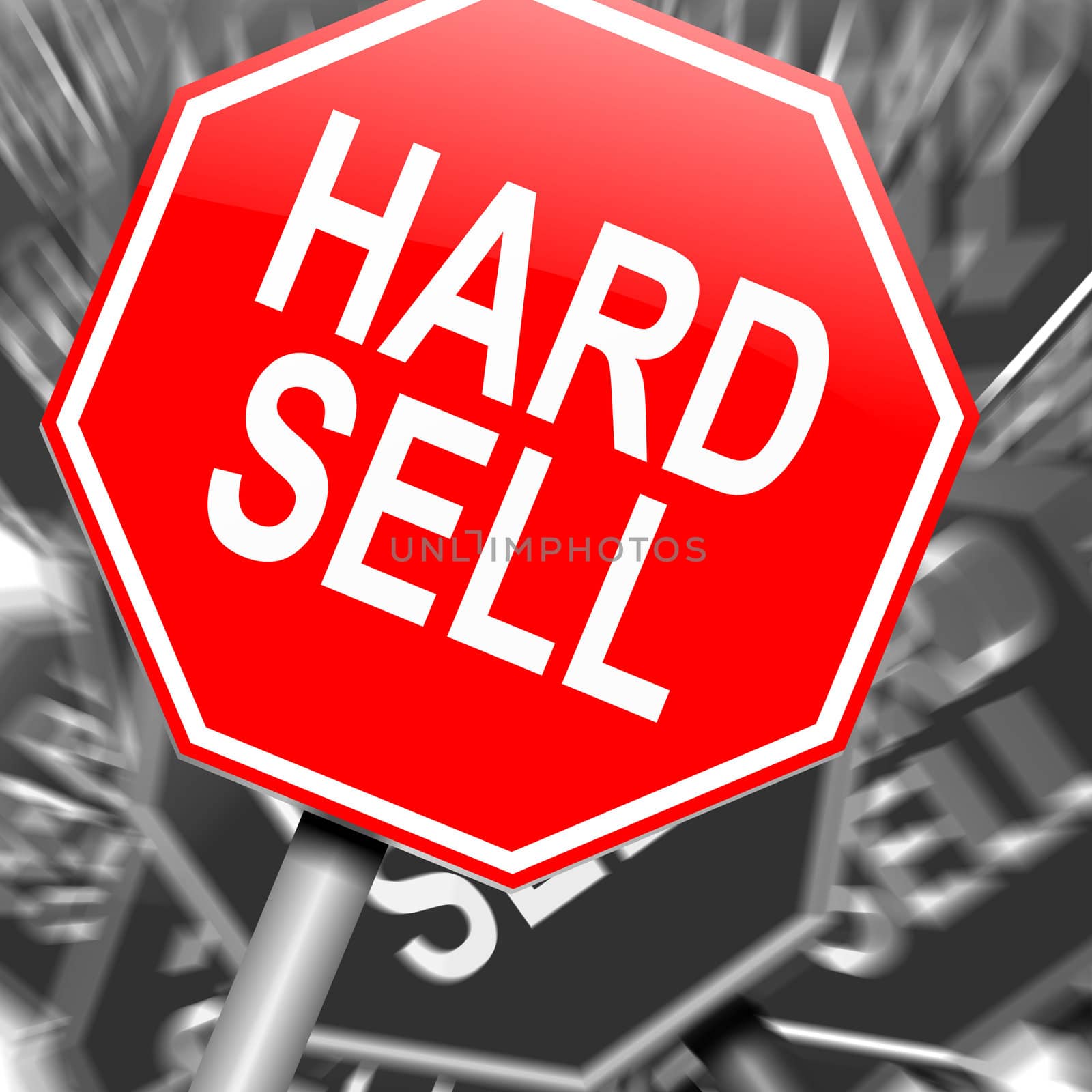 Illustration depicting a roadsign with a hard sell concept. Abstract blur background.