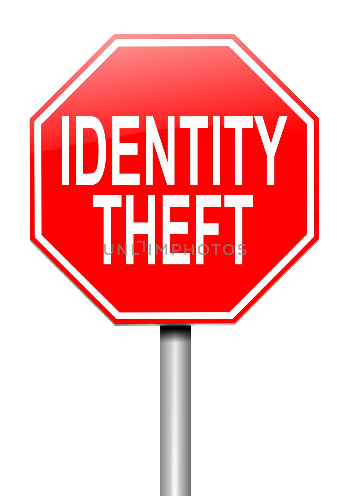 Illustration depicting a roadsign with an identity theft concept. White background.