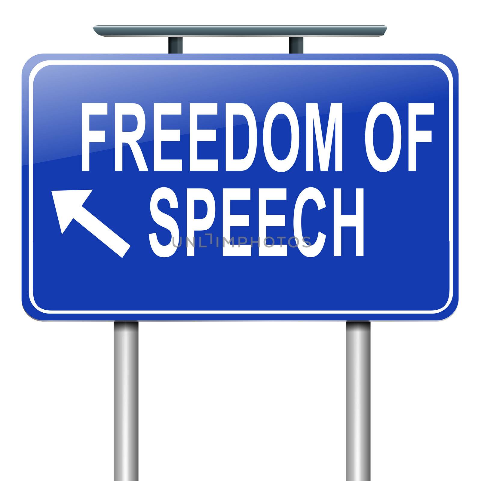 Illustration depicting a roadsign with a freedom of speech concept. White background.
