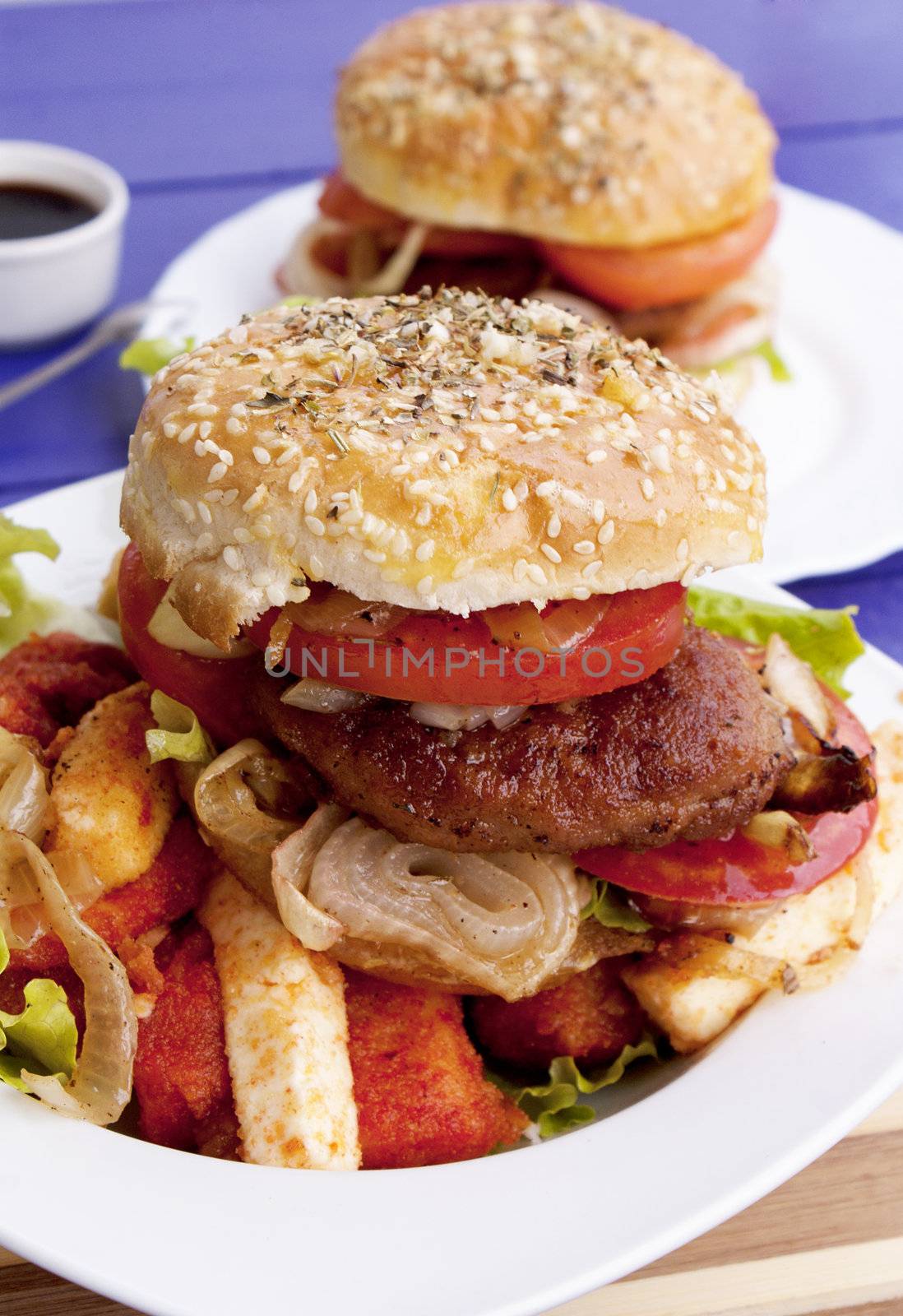 Burger and baked cheese