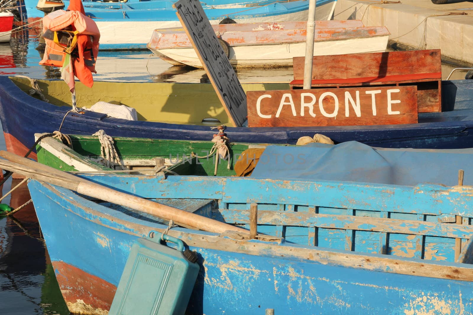 Fishing boat docked in the bay of Porto Cesareo, south of Italy
