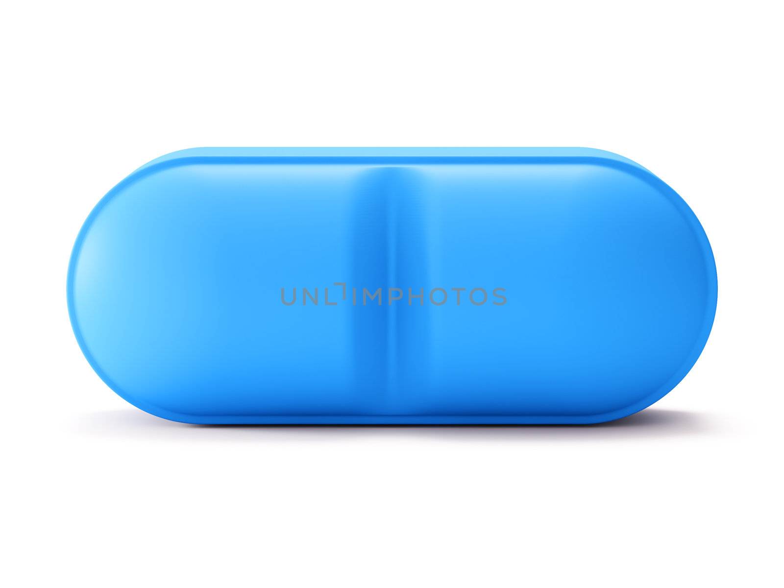 Single blue pill isolated on white backgrond