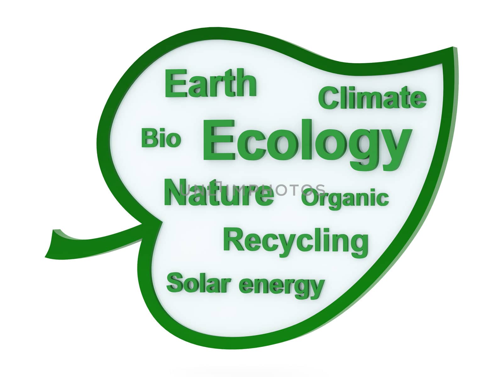 Speech bubble or tag cloud with ecological words on white