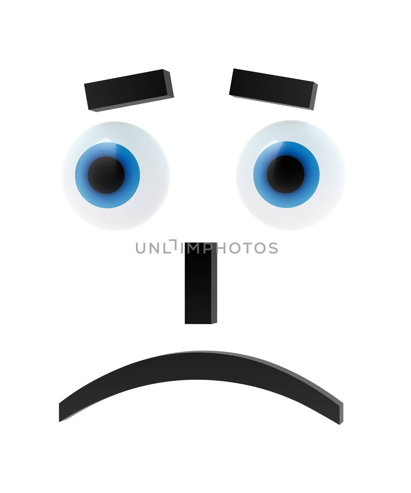 Sad emoticon with blue eyes on white