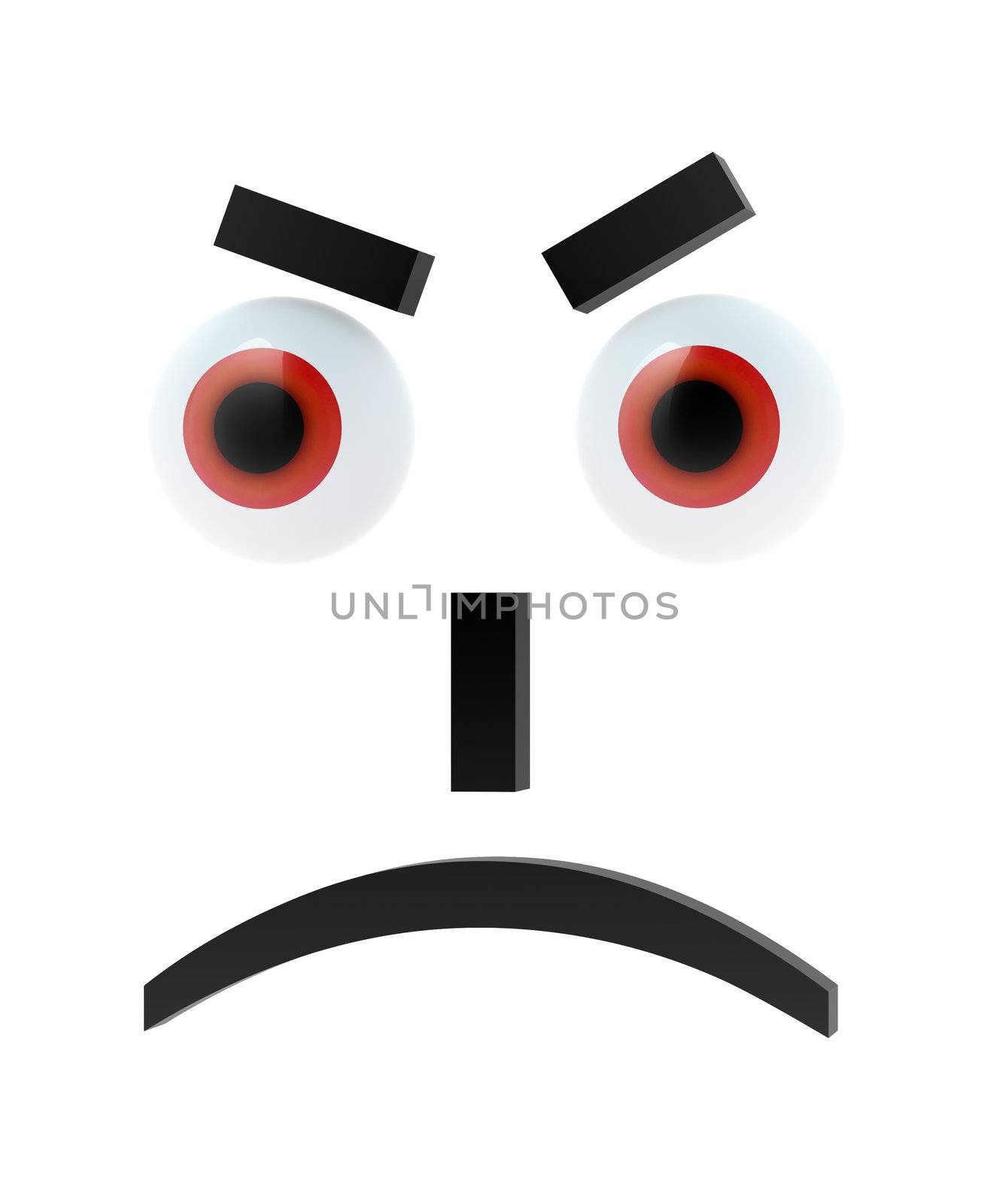 Aggressive emoticon with red eyes on white