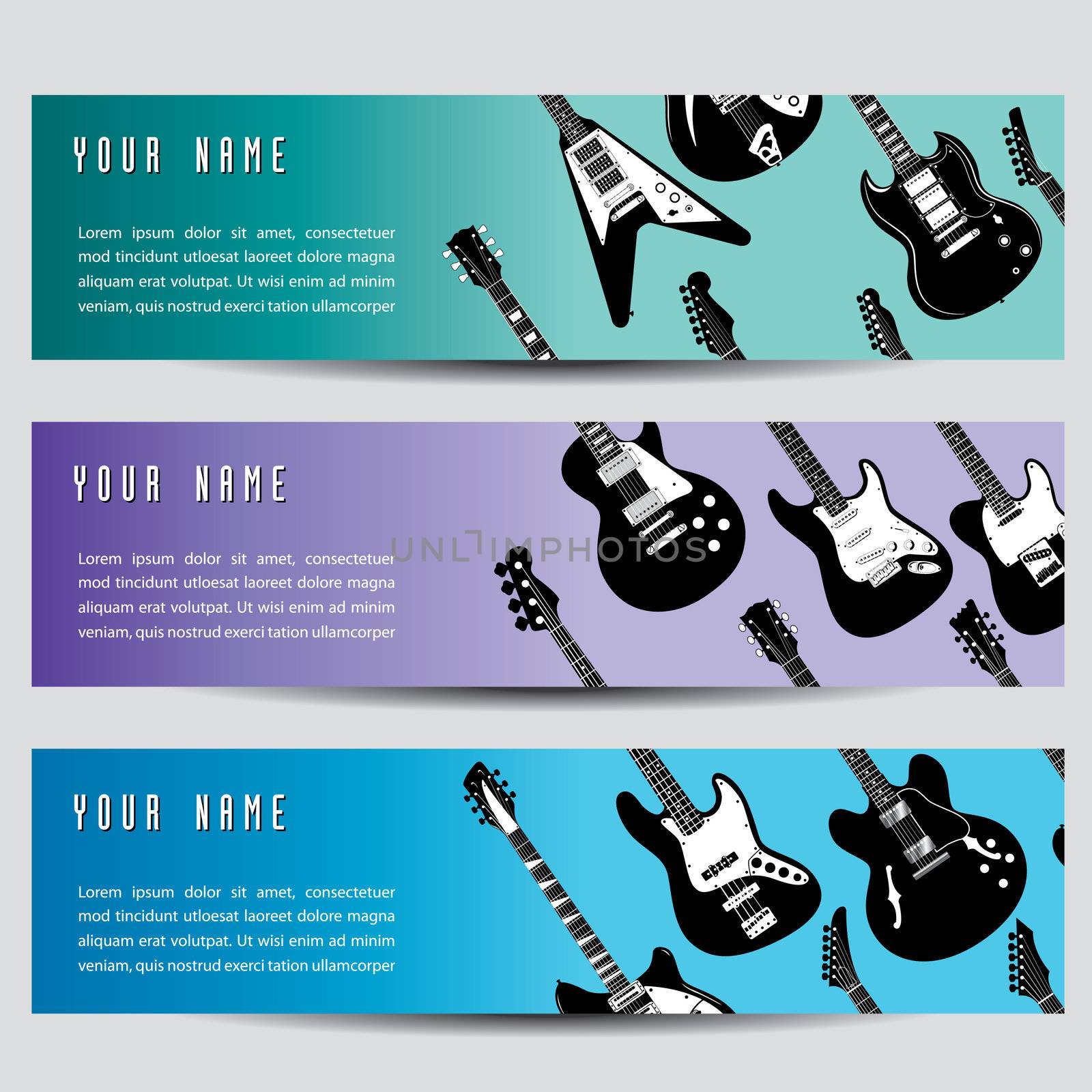 A set of three guitar banners
