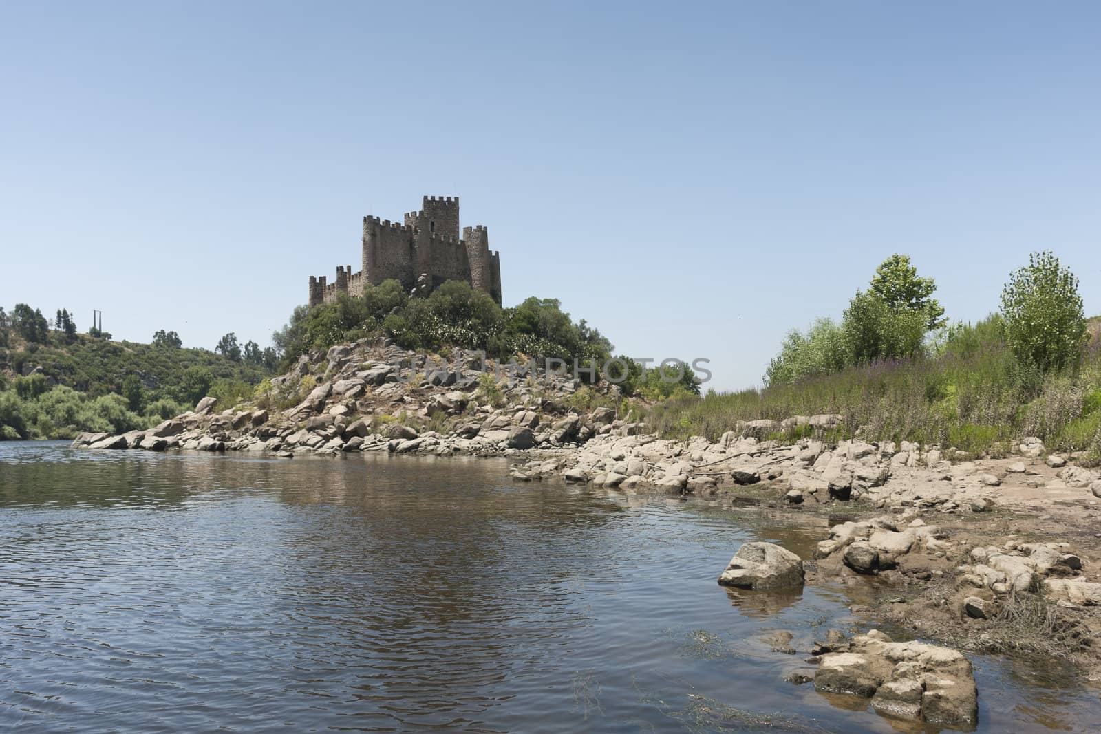 Castle of Almourol standing in a rocky island in the middle of the Tagus river, Portugal