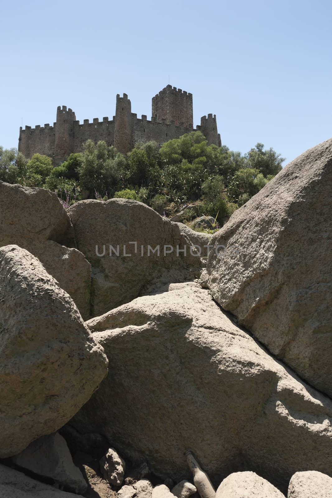 Castle of Almourol standing in a rocky island in the middle of the Tagus river, Portugal