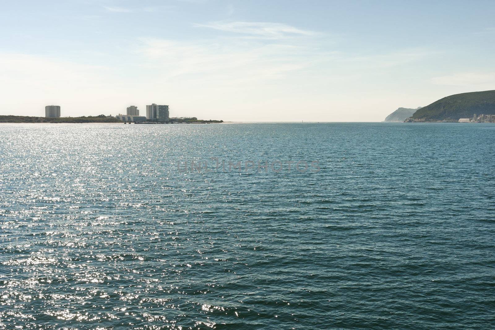 Estuary of the Sado river showing the Troia touristic complex, Setubal, Portugal