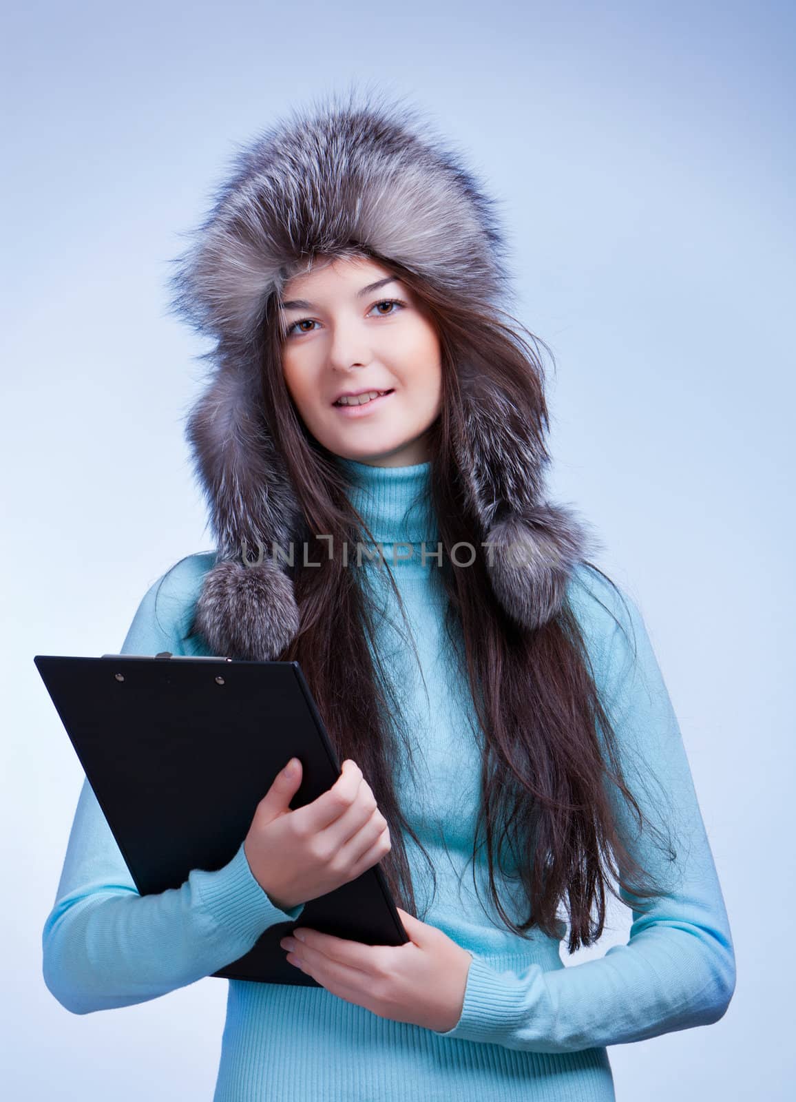woman winter with clipboard by nigerfoxy