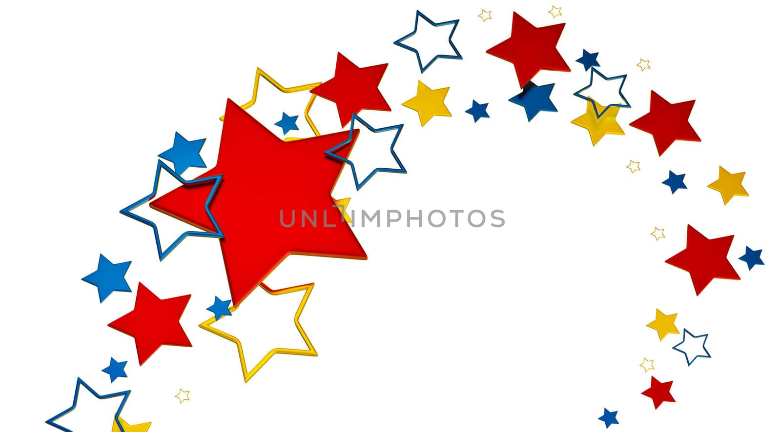 tastefully arranged metallic stars on white background as glory symbol