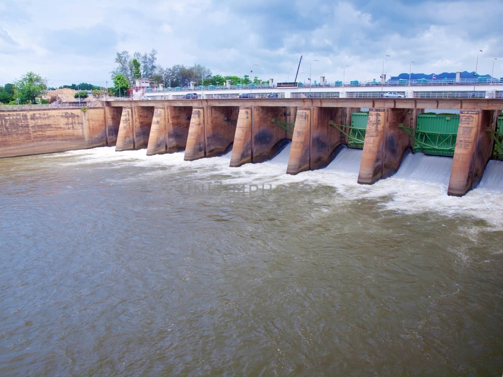 Mae Klong Dam stops the flow of Mae Klong River, Tha Moung, Kanchanburi, Thailand