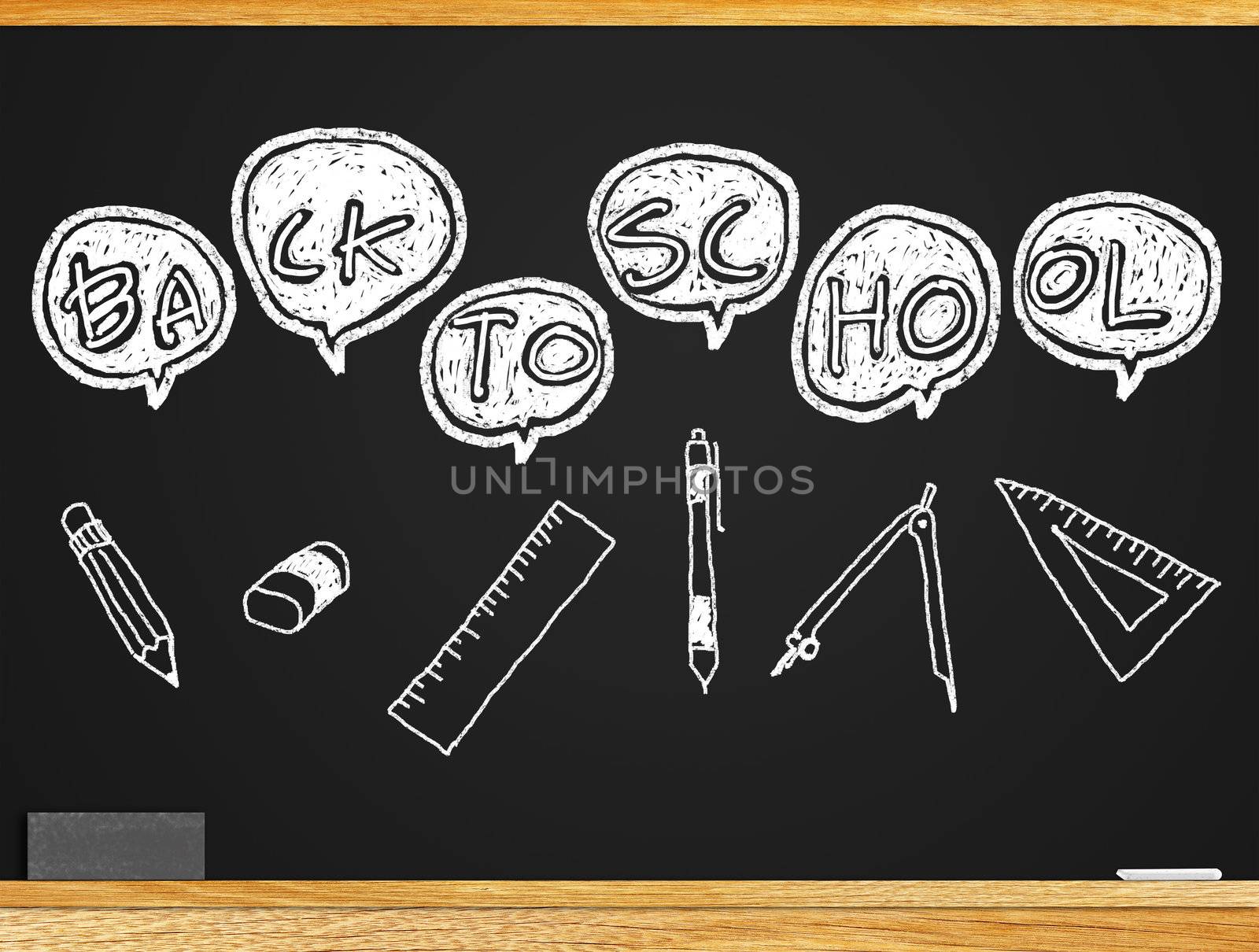About the study Students return to school. A message "BACK TO SCHOOL" on the blackboard.