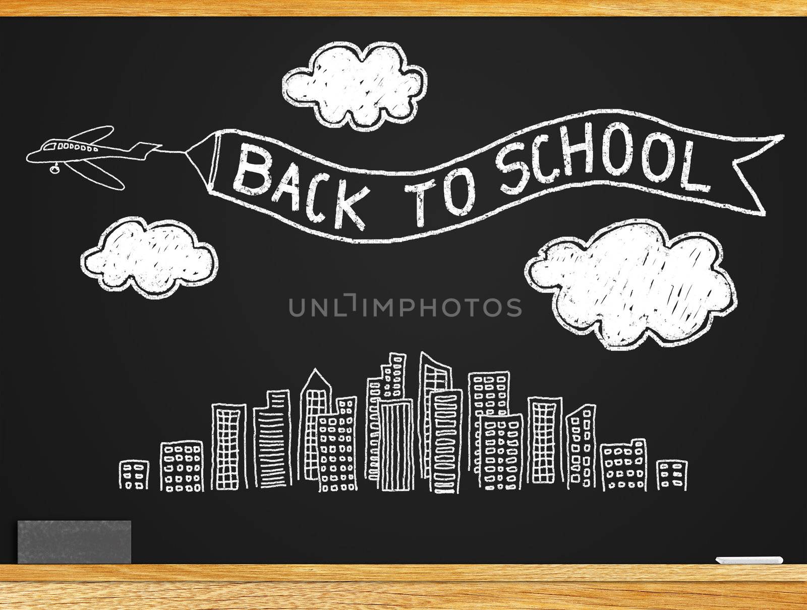 About the study Students return to school. A message "BACK TO SCHOOL" on the blackboard.