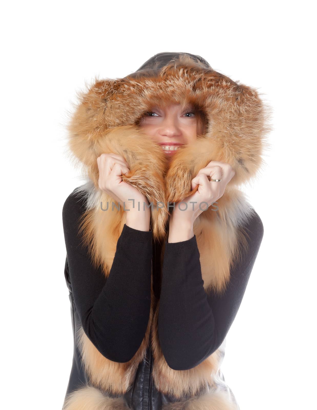 Beautiful woman in fur trimmed jacket by Discovod