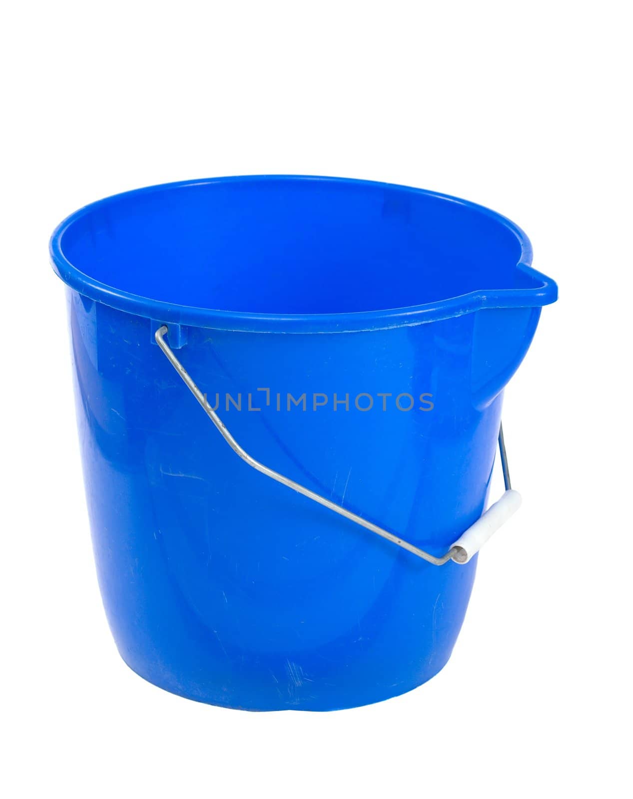 Blue plastic bucket isolated on white background