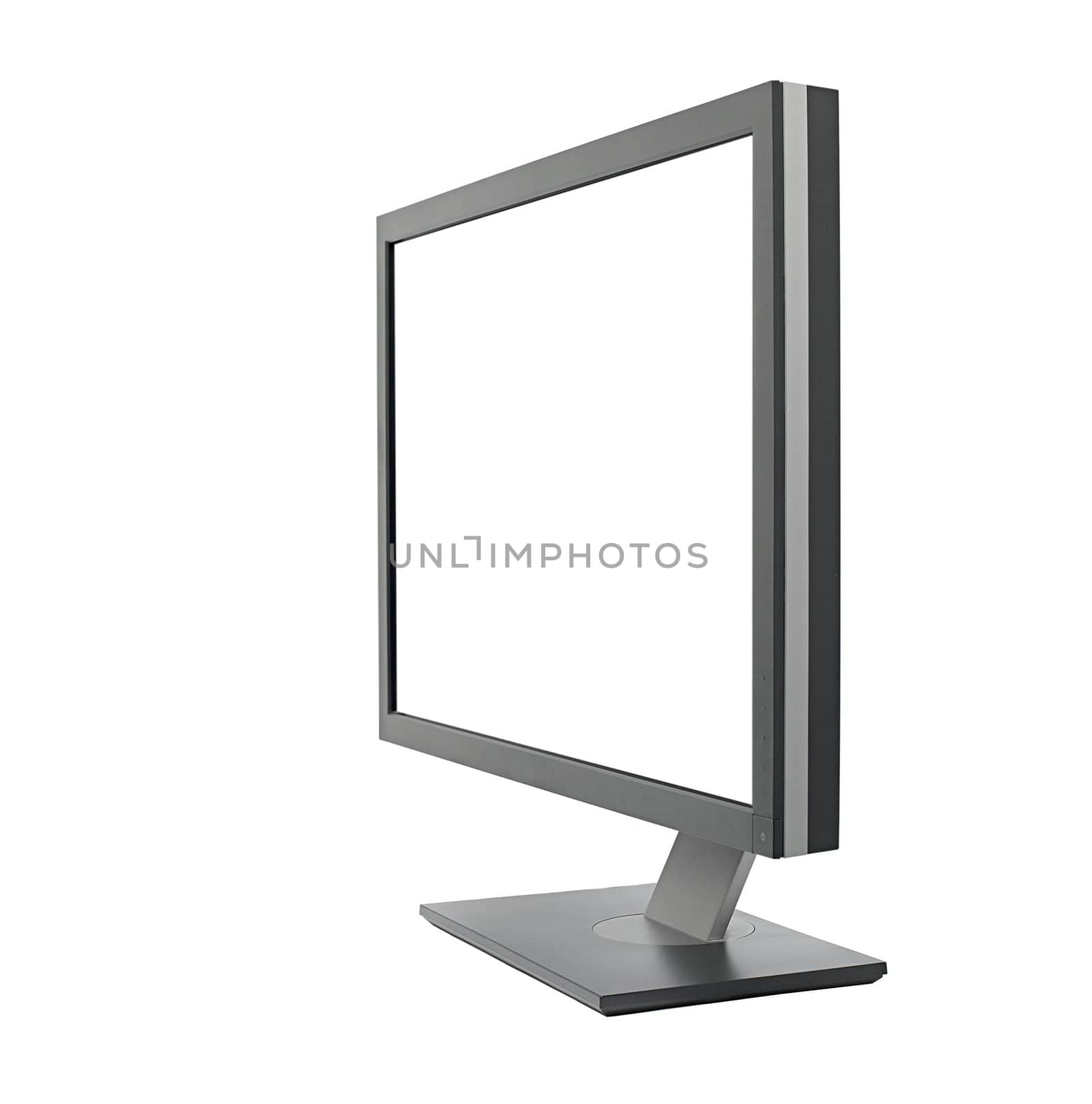 LCD monitor with blank screen isolated on white