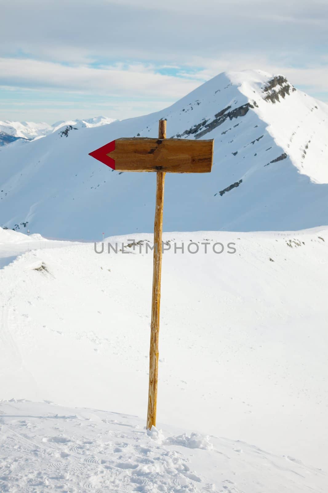 Direction sign in snow