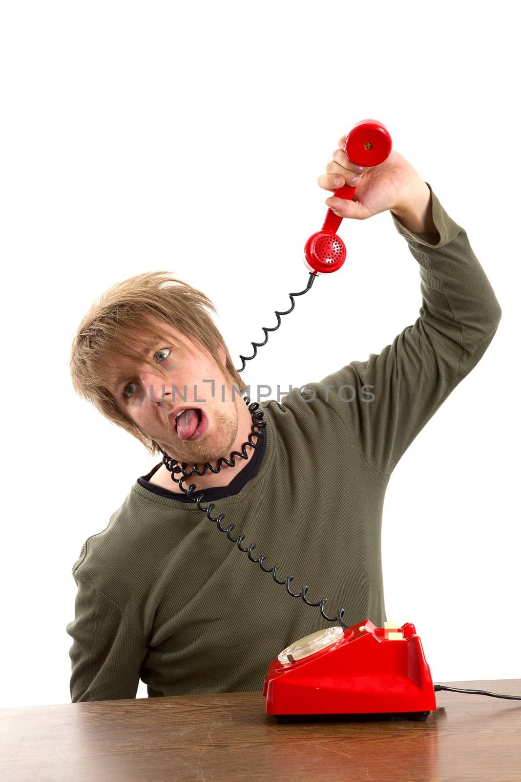Man hanging himself with a phone cord