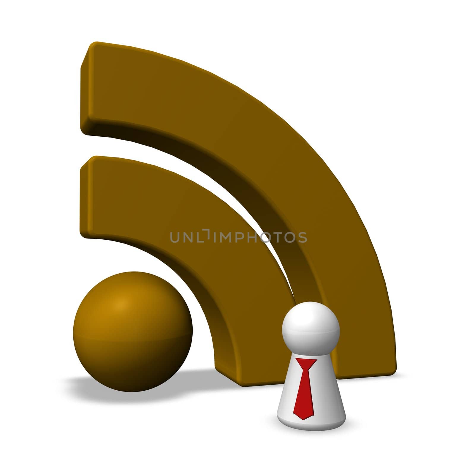 play figure with tie and rss symbol - 3d illustration