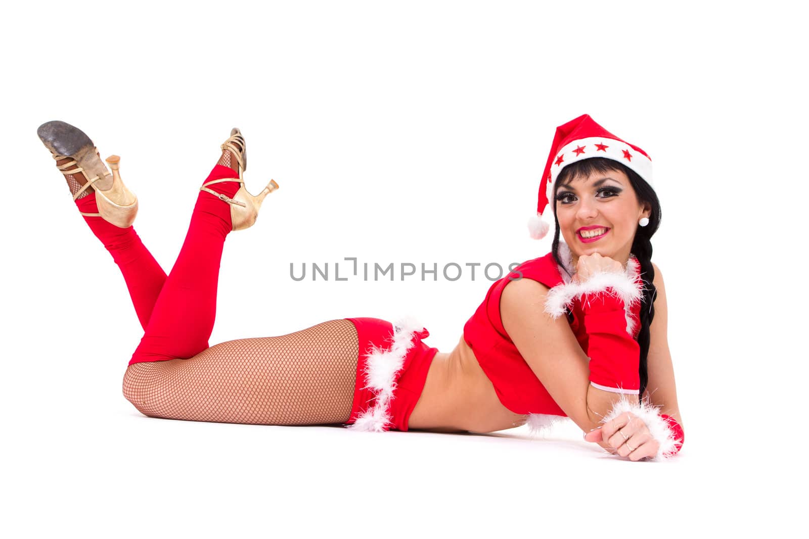 beautiful girl wearing santa claus clothes by stepanov