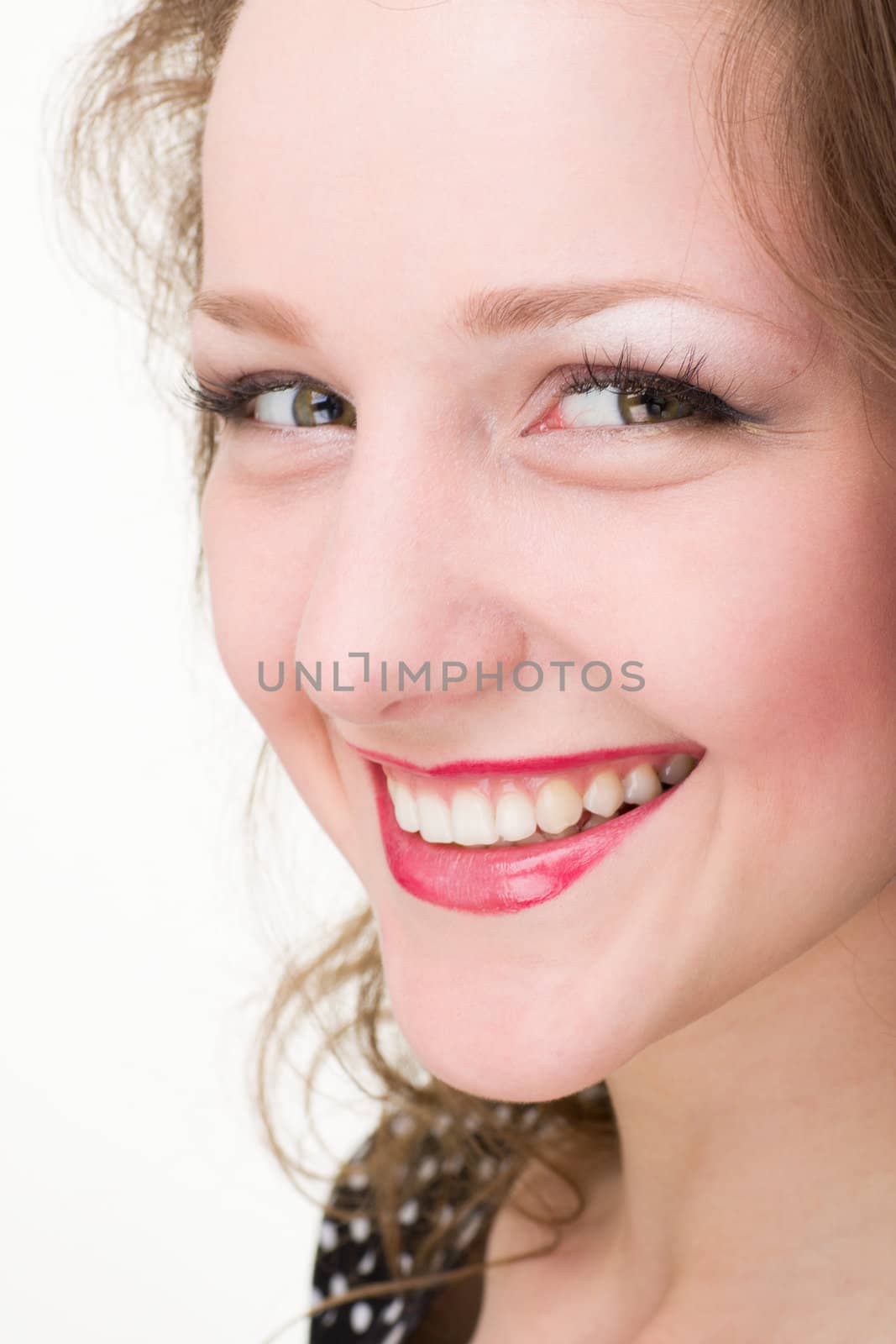 friendly smiling young woman portrait on white background