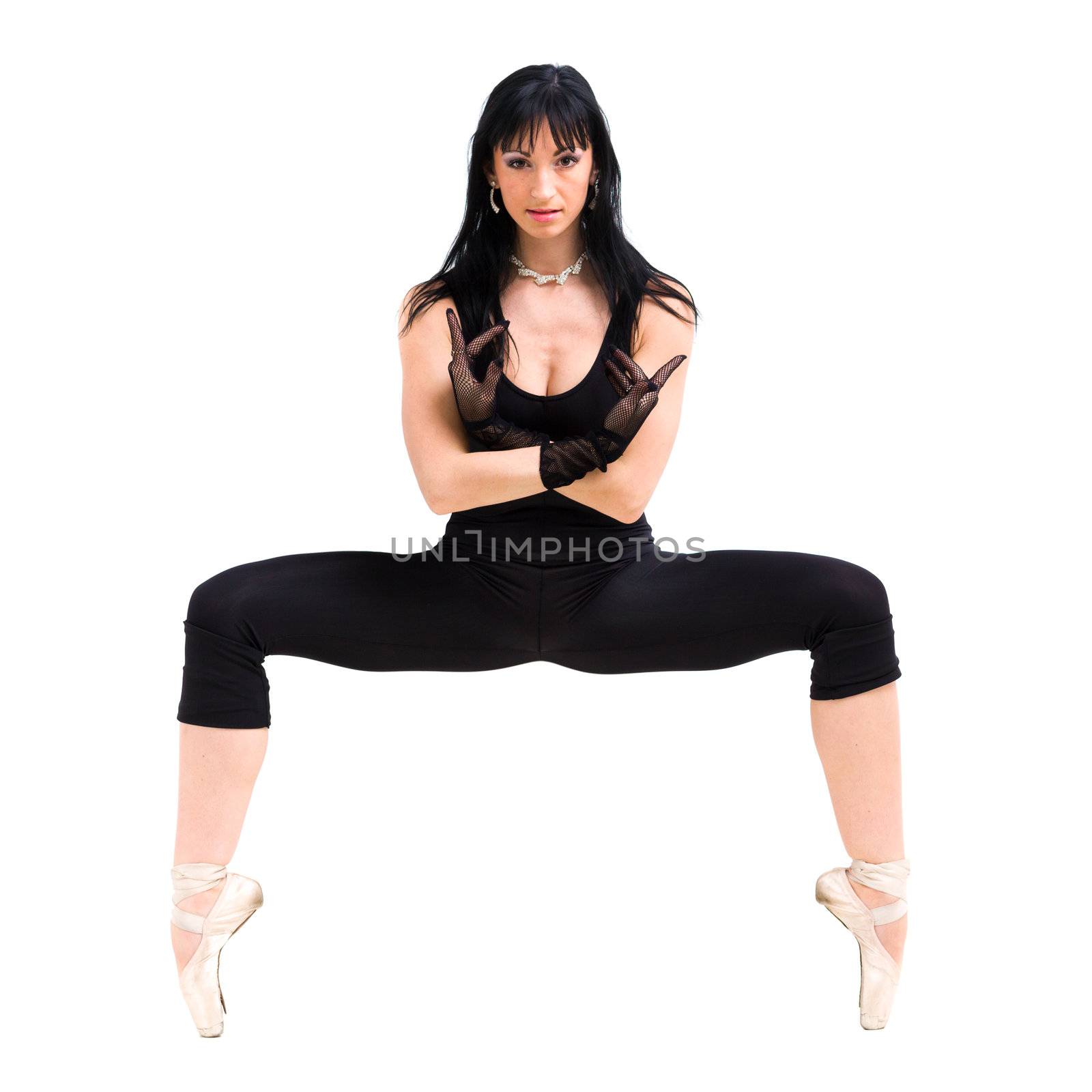 Gymnast girl posing against isolated white background