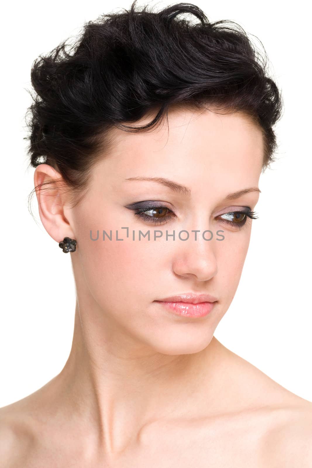 Beautiful young woman. Portrait on a white background.