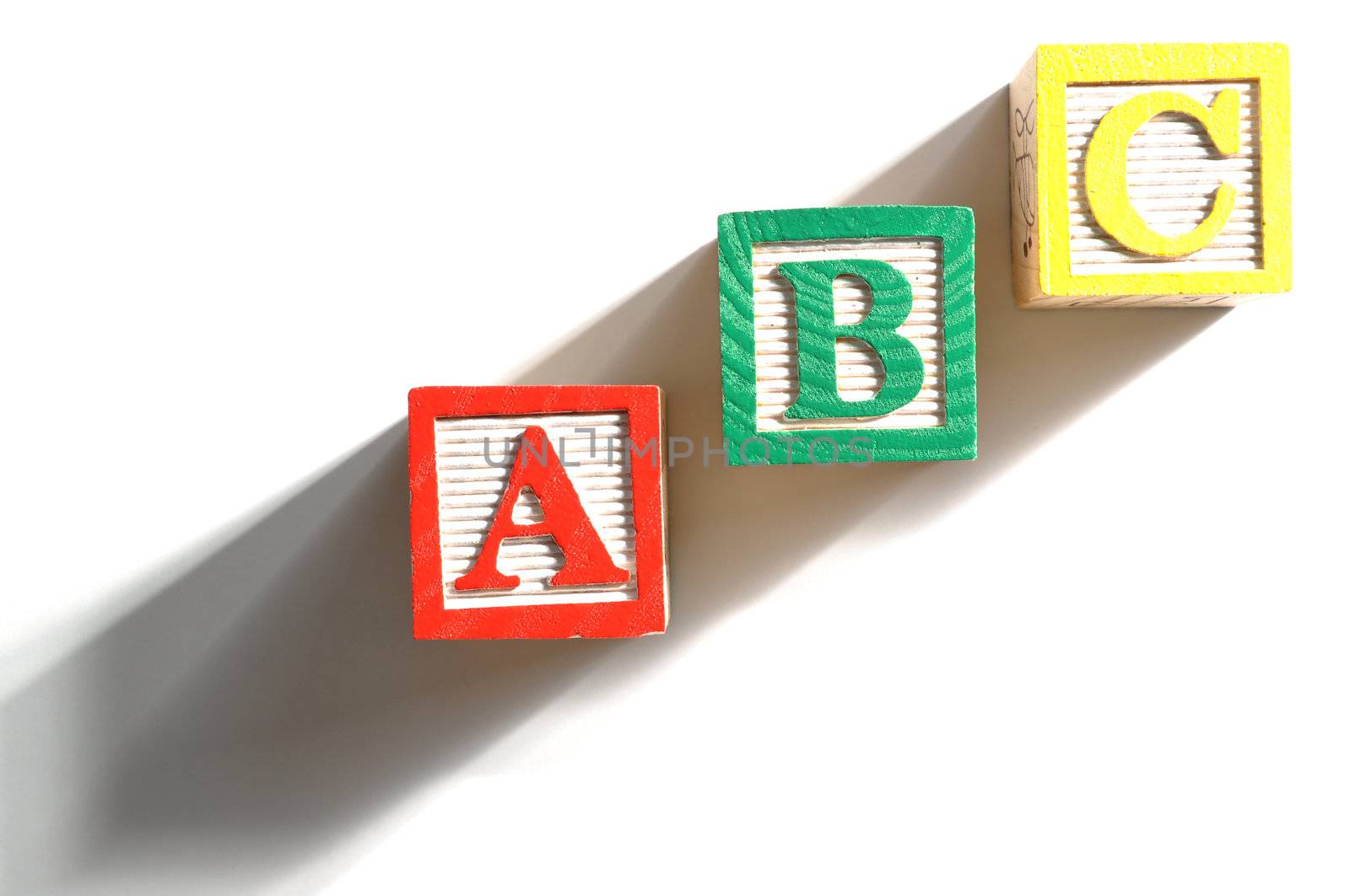 Alphabet Blocks spelling the words abc on white background