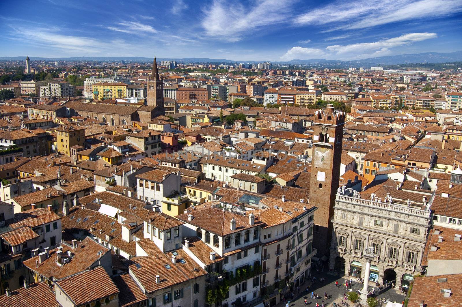 Panorama of the city of Verona from Lamberti Tower - Italy
