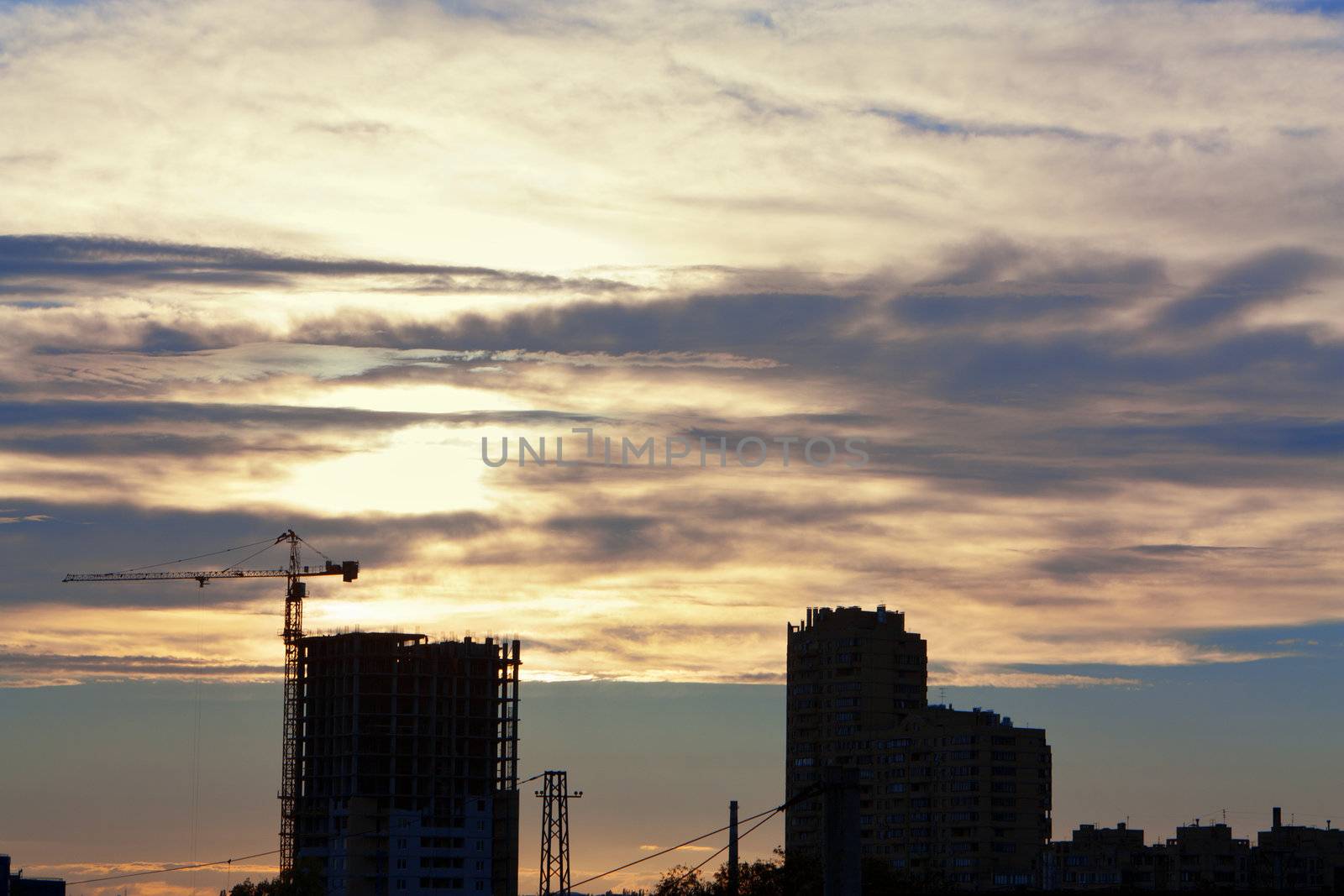 Construction Site on the sky on sunset background