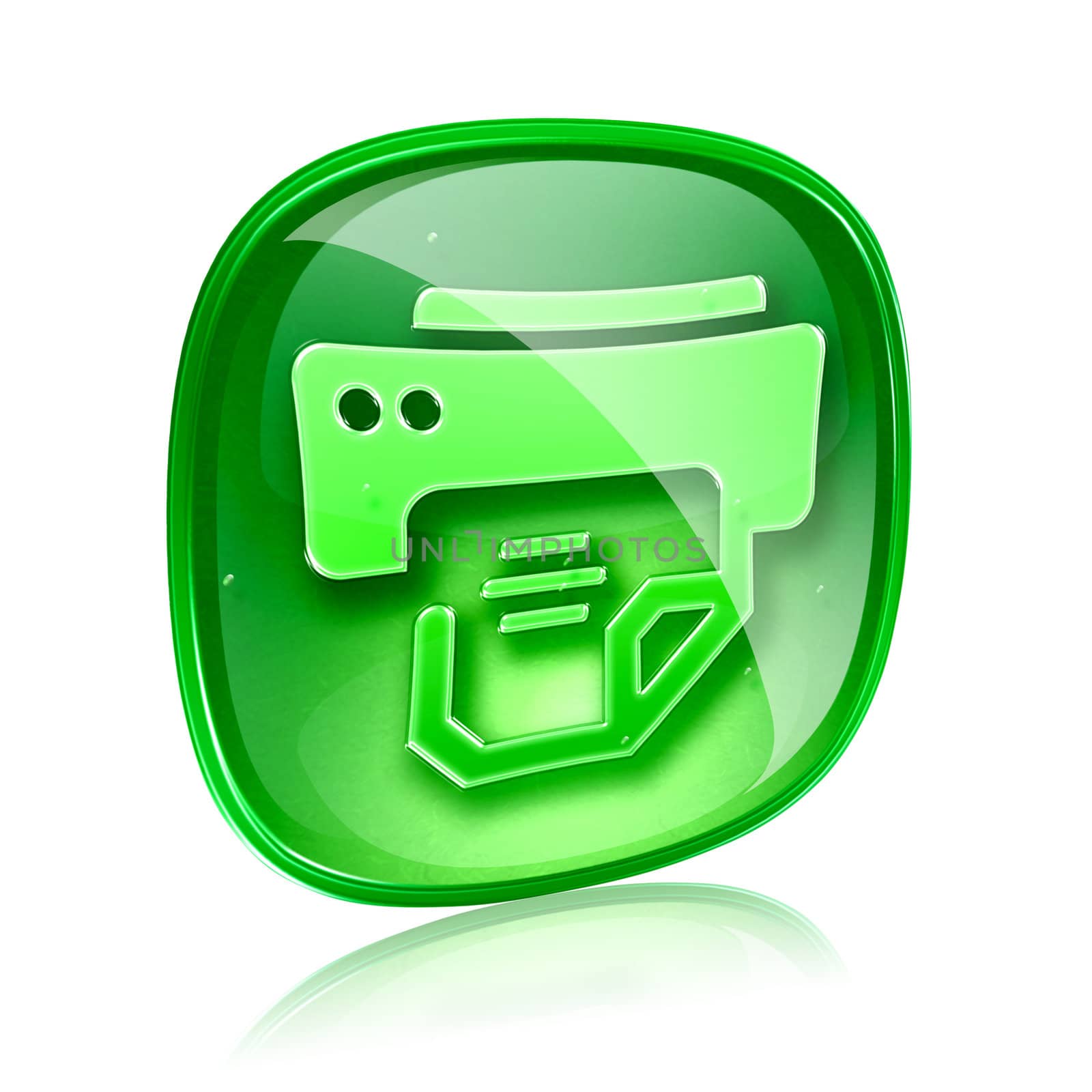 Printer icon green glass, isolated on white background. by zeffss