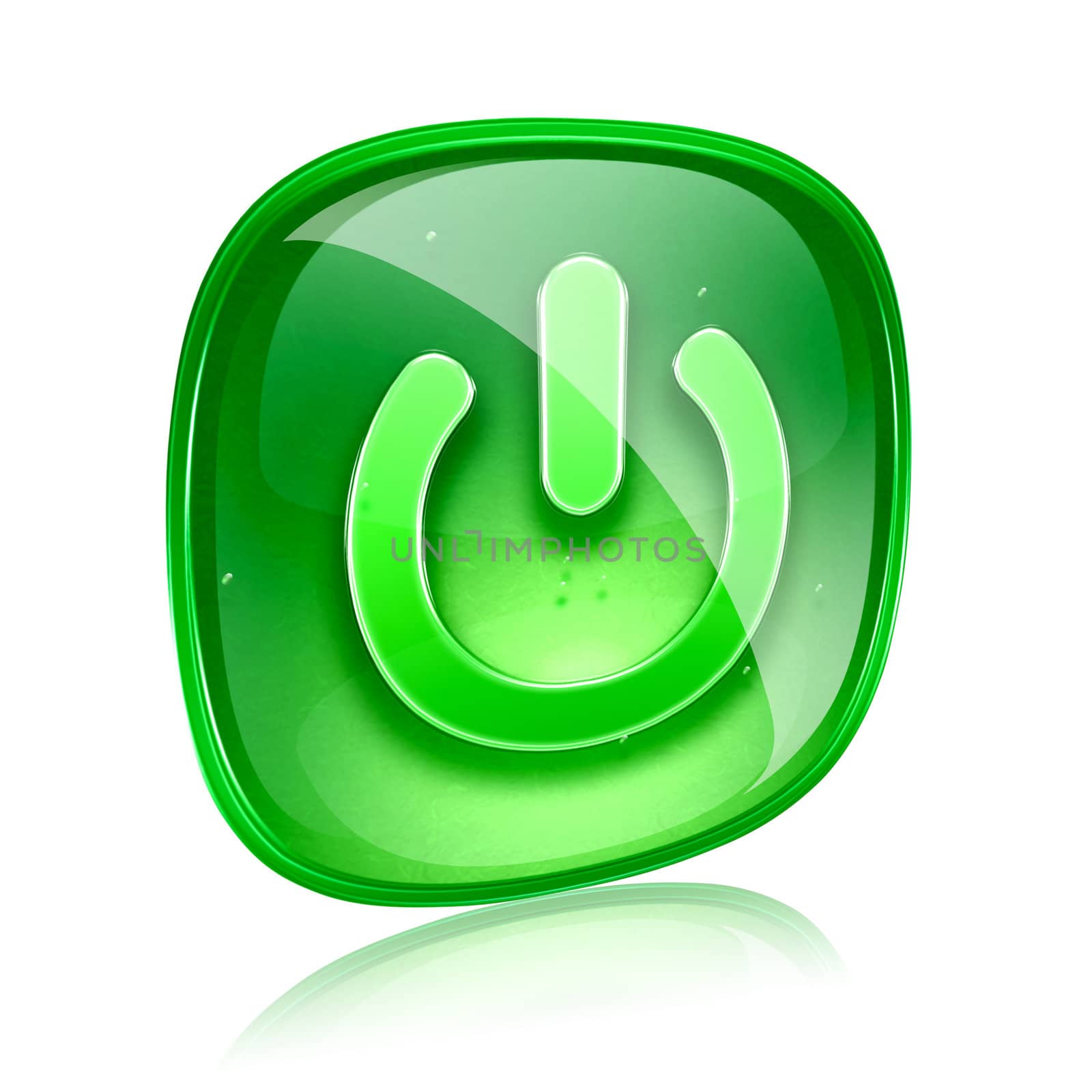 power icon green glass, isolated on white background. by zeffss